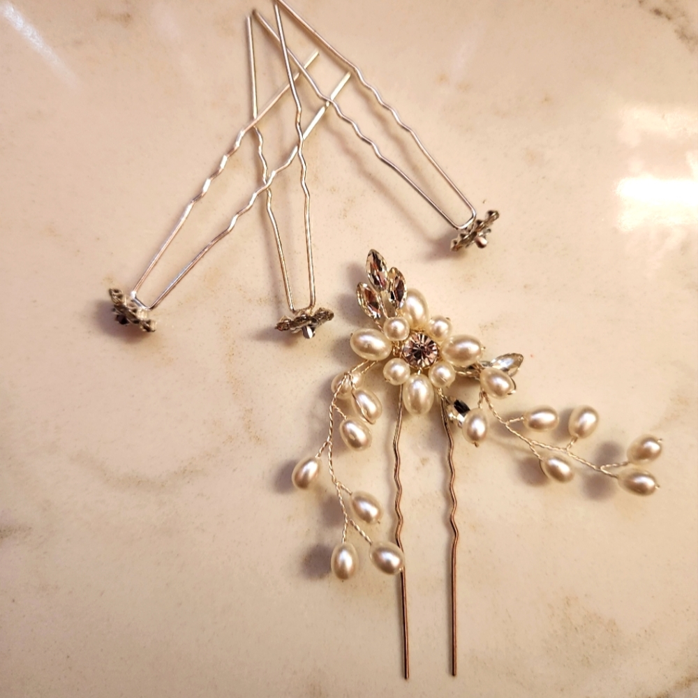 Faux Pearl and Diamond Hair Pins